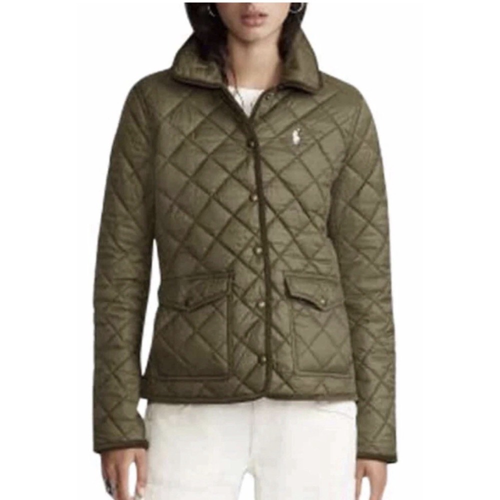 POLO RALPH LAUREN Olive Green Quilted Barn Jacket Womens Size S Old Money Preppy